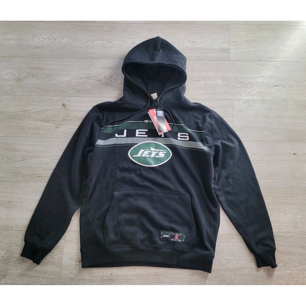 Ultra Game New York Jets NFL Men's L Black Hoodie Super Soft Pullover Sweatshirt
